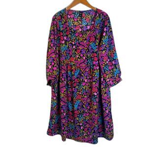 Emery Rose Bold Floral Print Long Sleeve Fit & Flare Thin Midi Dress Size 2XL